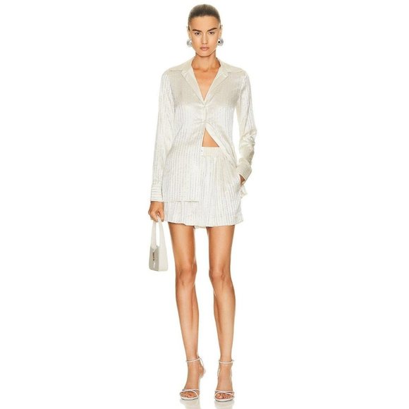 SOLD OUT ALEXANDER WANG Crystal Hotfix Shirt in Bone 0 New Womens Button Down - Picture 1 of 16